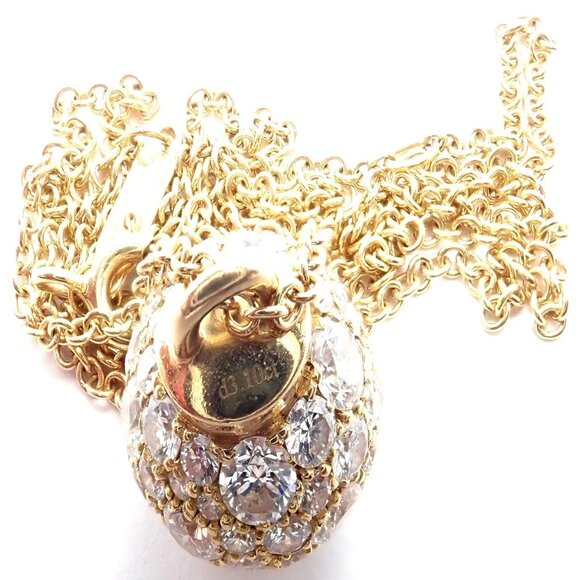 Authentic! Tiffany & Co 18k Yellow Gold Hardware Diamond Ball Pendant Necklace - Picture 12 of 14